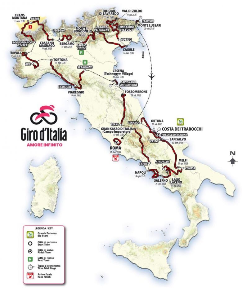 Tour d'Italie - Le parcours du 106e Giro avec ses 3 448,6 km dévoilé !